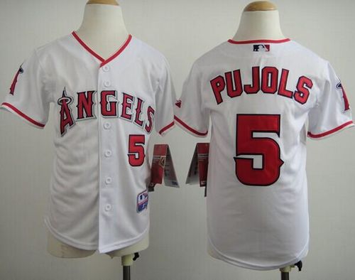 Angels #5 Albert Pujols White Stitched Youth MLB Jersey - Click Image to Close